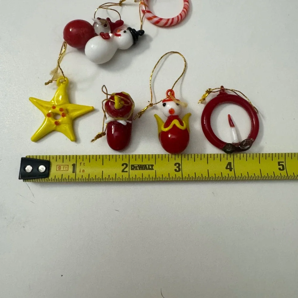 Vintage Miniature Blown Glass Christmas Ornaments Set Snowman Wreath Star 7pc